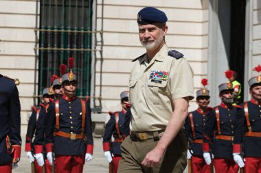 İspanya Kralı VI. Felipe, Ordu Yüksek Konseyi sırasında, 26 Mayıs 2025 'te İspanya' nın Madrid kentinde, Ordu Karargahında. Toplantı askeri liderleri bir araya getiriyor..