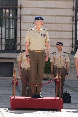 İspanya Kralı VI. Felipe, Ordu Yüksek Konseyi sırasında, 26 Mayıs 2025 'te İspanya' nın Madrid kentinde, Ordu Karargahında. Toplantı askeri liderleri bir araya getiriyor..