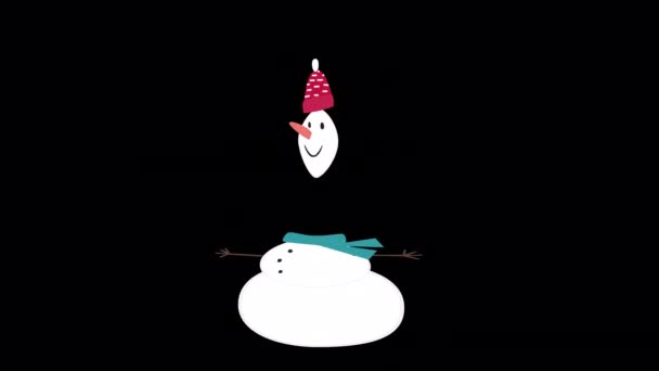 Animace Skákajícího Vánočního Sněhuláka Průhledném Alfa Kanálu Skvělé Pro Vánoční — Stock video