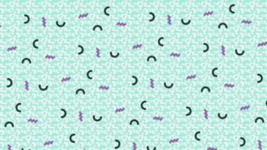 Memphis Deseni mavi, leylak ve beyaz renklerle kusursuz döngü üzerinde.