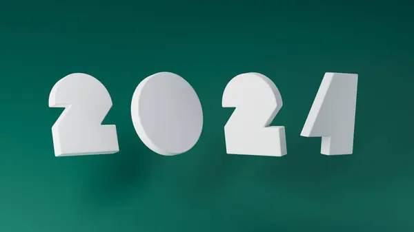 Yeşil arka planda 2024 sayılı 3 boyutlu Yeni Yıl Afişi. Tatil ve yeni yıl projeleri için harika..