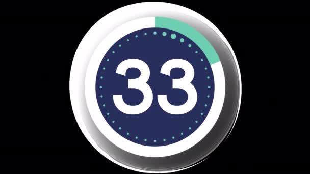 Flat Mint Blauwe Kleur Countdown Timer Transparante Alfa Kanaal Achtergrond — Stockvideo