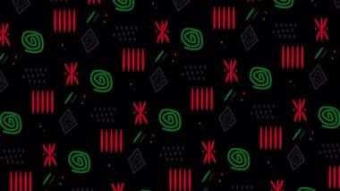 Kırmızı, yeşil ve siyah Afrika süslemeleri içeren alfa kanallı animasyon Juneteenth döngüsü. Afrika kültürü, özgürleşme ve ırkçılığa karşı mücadele videoları için mükemmel..