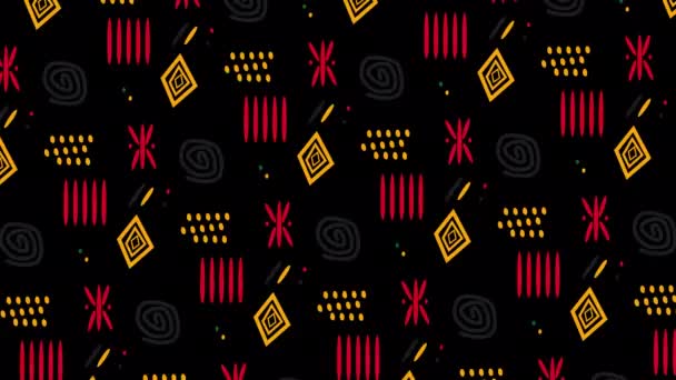 带有阿尔法通道的动画半透明背景 带有红色 黄色和黑色的非洲饰物 完美地拍摄关于非洲文化 解放和打击种族主义的视频 — 图库视频影像