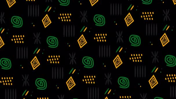 Animowany Juneteenth Pętli Tle Kanału Alfa Afrykańskich Ornamentów Żółtym Zielonym — Wideo stockowe