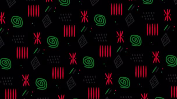 Анимированный Фон Альфа Каналом Африканскими Орнаментами Красном Зеленом Черном Цветах — стоковое видео