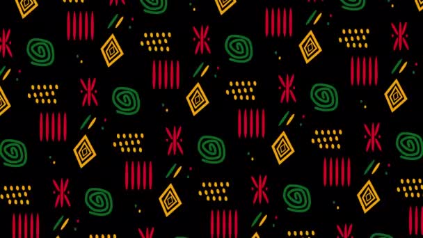 带有阿尔法通道 黄色和绿色的非洲饰物的动画六月状易碎背景 完美地拍摄关于非洲文化 解放和打击种族主义的视频 — 图库视频影像