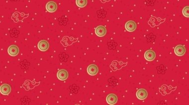 Sivri uçlu halkalar üzerinde geleneksel Çin veya Japon kırmızı süsleme desenleri. Videolarınızda neşeli bir Yeni Yıl havası yaratmak için harika..
