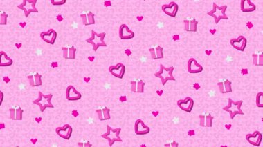 Aşk Pembesi desenleri pembe ve beyaz arka planda. Kalpleri, hediyeleri ve yıldızları kusursuz döngülerde. Sevgililer Günü için mükemmel, bebeğim, güzellik, fantezi, büyülü, prenses videoları.