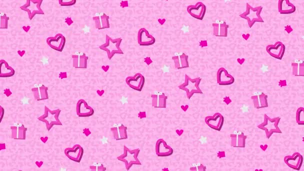 Love Pink Patterns Background Pink White Colors Hearts Gifts Stars — Stock Video