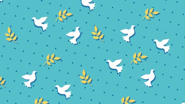 Chanoeka Achtergrond Blauwe Witte Gele Kleuren Met Chanoeka Symbool Vogels — Stockvideo