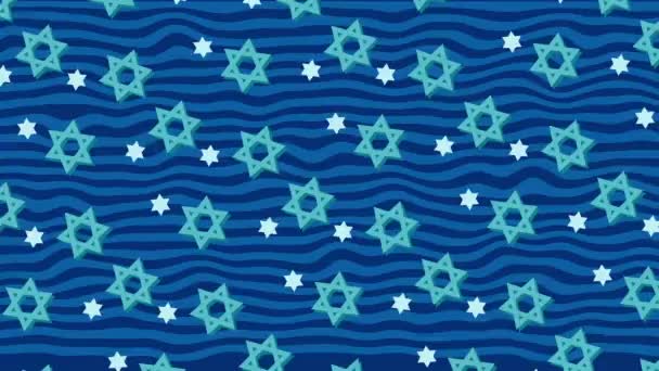 Chanoeka Achtergrond Blauwe Kleuren Met Chanoeka Symbolen Sterren Van David — Stockvideo