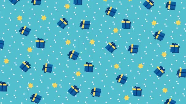Hanukkah Pattern Background Blue Yellow Tones Symbols Hannuka Gifts Stars — Stock Video
