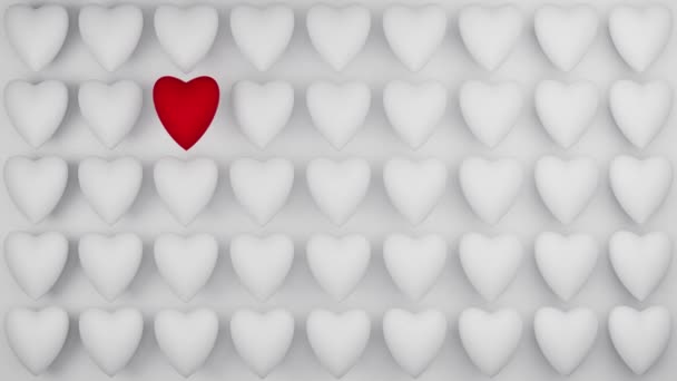 Fondo San Valentín Color Blanco Con Corazón Rojo Bucles Sin — Vídeos de Stock