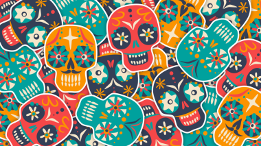 Madalyalı kafataslarıyla Ölüler Günü. 