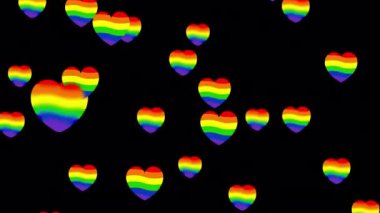 Uçan gökkuşağı LGBT gururunun ya da alfa kanallı eşcinsel gurur bayrağı kalplerinin döngüsü.