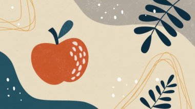 Geleneksel Rosh Hashanah sembolü elmanın yer aldığı 4K çözünürlüklü animasyon boho tarzı arka plan. Bayram temalı içerikte hisse kullanımı için ideal.