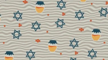 Rosh Hashanah 'ın arkaplanda sembolleri var: kusursuz bir döngüde David' in bal ve yıldızları. Rosh Hashanah için mükemmel, dini, geleneksel, Yahudi ve tatil videoları..