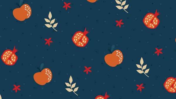 Sembollü Rosh Hashanah arkaplanı: Elma ve nar. Rosh Hashanah için mükemmel, dini, geleneksel, Yahudi ve tatil projeleri.