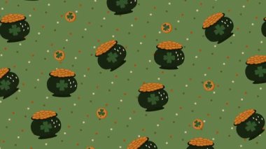 Altın ve sikke çanaklarıyla kusursuz bir arkaplan. İrlanda şans ve geleneğini simgeliyor. Festivalsel video projeleri için ideal.