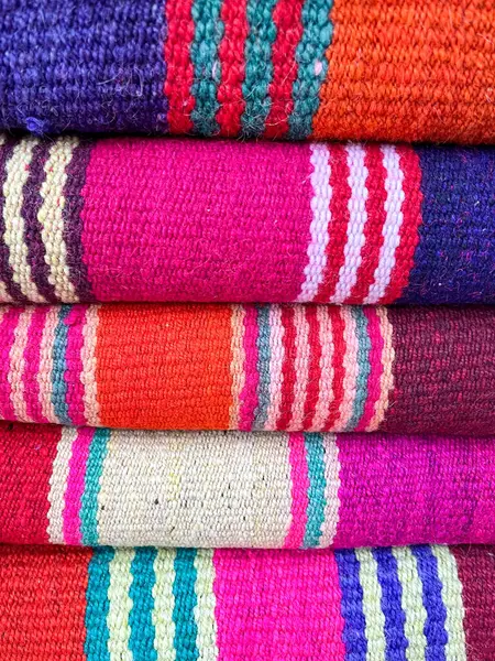 Stock image International tourism in Salta, craft markets in the streets.Northern Argentinean beauties. Background of woven textures in bright colours.Street market 