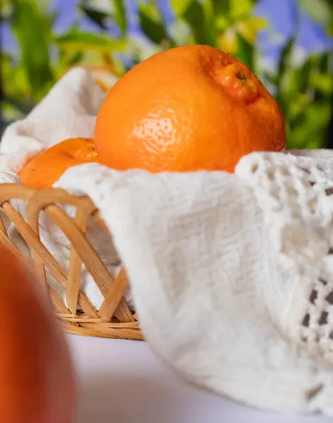 stock image Seasonal fruit. Close up photo of refreshing fruits . Copy space.Fresh mandarin oranges. Ripe citrus fruits in the foreground. 