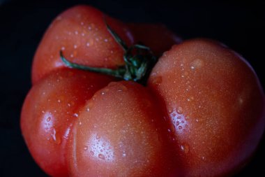 Su damlalı domates. Durgun hayat. Sağlıklı gıda konsepti. Bahçeden sebzeler. Yemek tarifi dergileri ve vejetaryen yemek promosyonları için kullanılır..