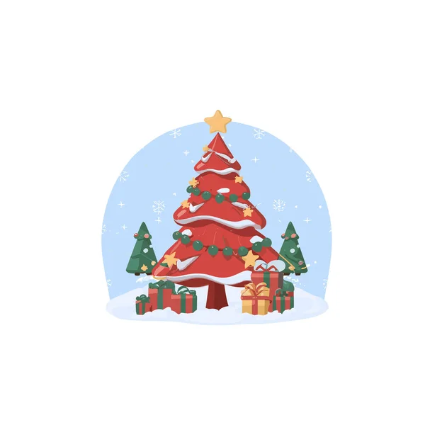 Een Cartoon Van Een Kerstboom Met Cadeautjes — Stockvector