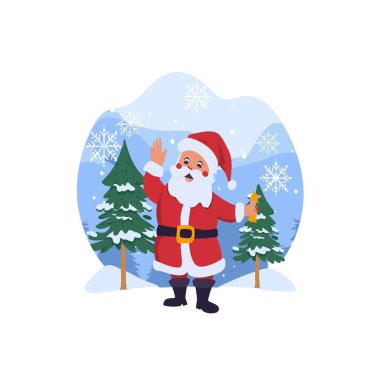 Noel Baba, ağacın ortasında duruyor.