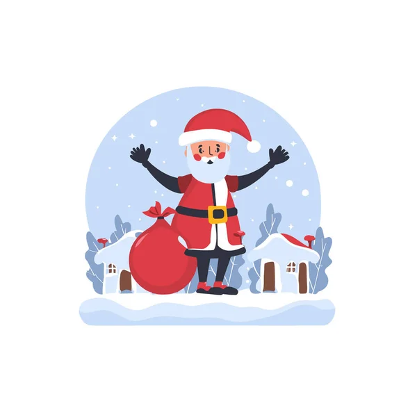 Bir Çanta Dolusu Hediyeyle Bir Noel Baba — Stok Vektör