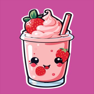 Çilekli pembe milkshake 'in çıkartması.