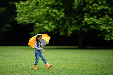 cute girl  with  umbrella in park in autumn season