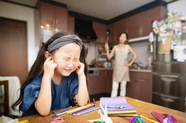 Girl to be scolded by mother clipart