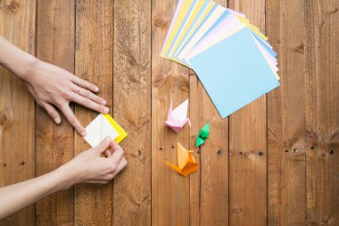 Origami katlamak için kadın elleri 