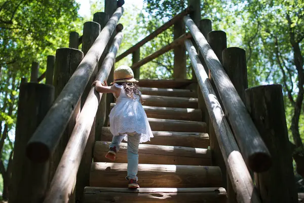 Little girl climbing the stairs in the park