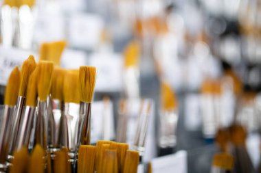 Mağazada birçok boya fırçası sergilendi