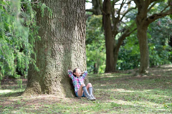 Ormandaki küçük tatlı Asyalı kız