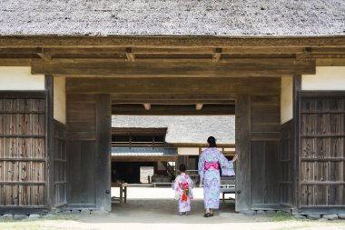 Mother and daughter wearing a Yukata clipart