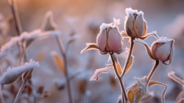 Kış mevsiminde dışarıda açan buz çiçeklerinin büyüleyici güzelliği. Güzel buz çiçekleri