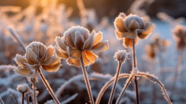 Kış mevsiminde dışarıda açan buz çiçeklerinin büyüleyici güzelliği. Güzel buz çiçekleri
