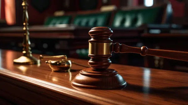 Yargıç Tokmak 'ın ve hukuk bürosundaki masanın üstündeki kitapların yakın çekimi.