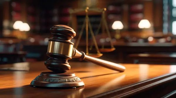 Yargıç Tokmak 'ın ve hukuk bürosundaki masanın üstündeki kitapların yakın çekimi.