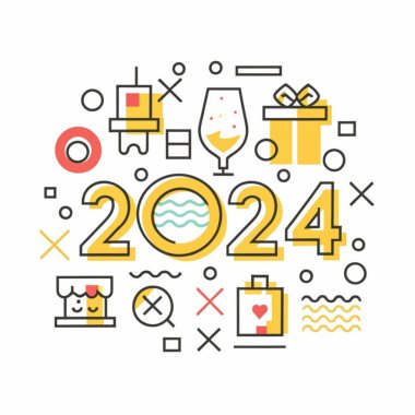 Renkli ve modaya uygun yeni yıl 2024 tasarım şablonu.