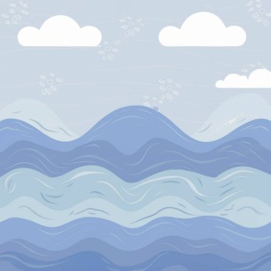 Bulutlar ve okyanus dalgaları arka plan tasarımı 