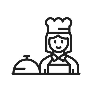 Şapka ikon vektörü olan şef. İnce çizgi işareti. izole edilmiş sınır sembolü çizimi