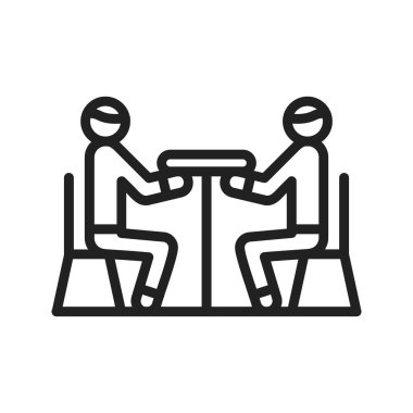 İki sandalyeli iki masa ve masa vektör çizgisi işareti, izole illüstrasyon