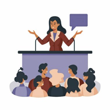 Konferans izleyicisi, konuşmacı, vektör tasarımı