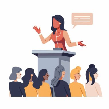 Konferans izleyicisi, konuşmacı, vektör tasarımı 