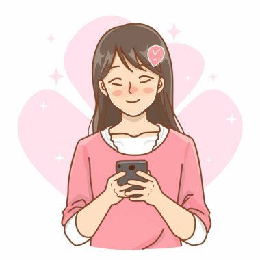 Sevimli kız, aşkla konuşuyor.