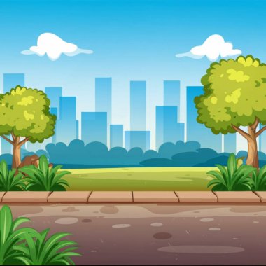 Yeşil ağaçlı banklı şehir yaz parkı